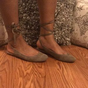 Madewell suede ballerina tie up flats